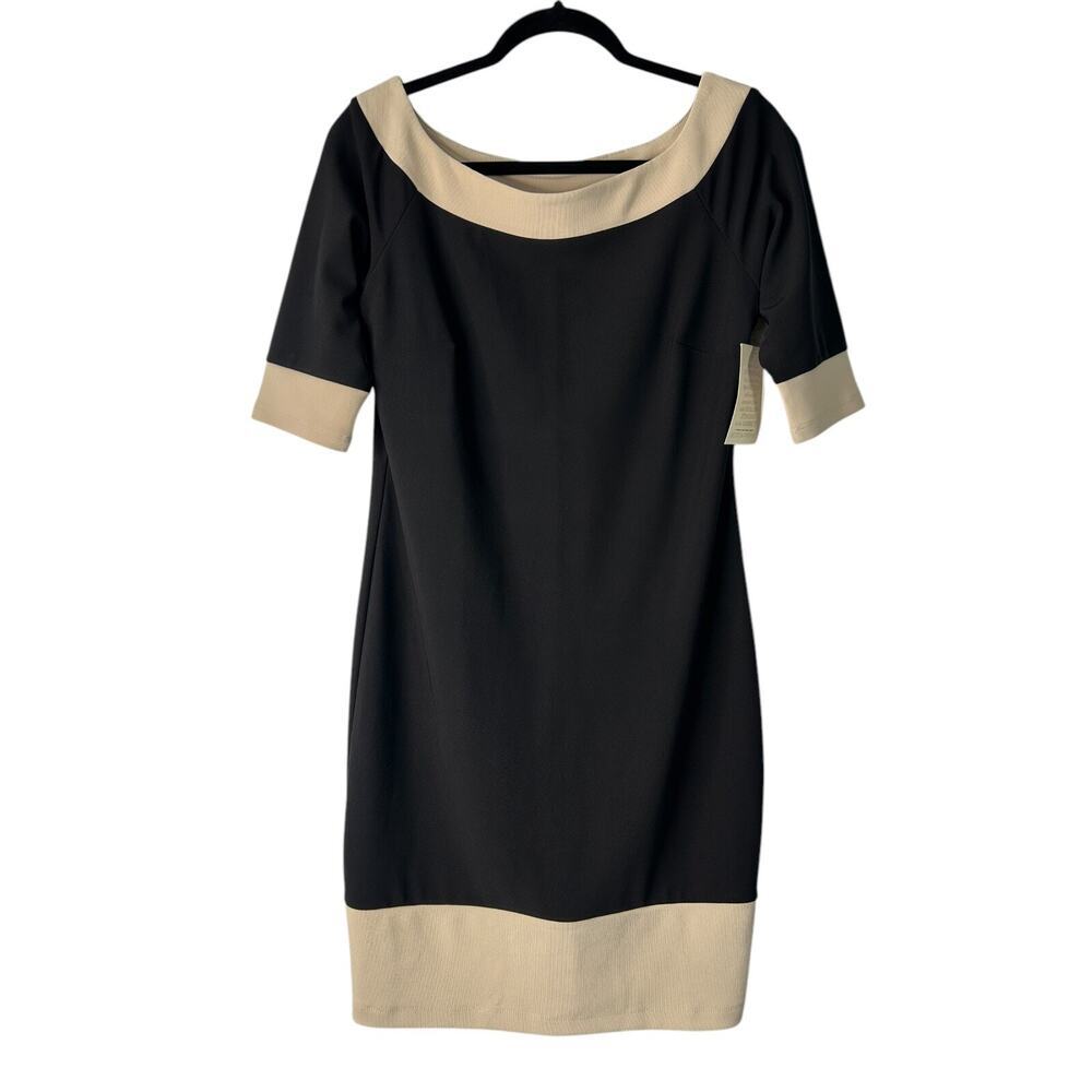 Boston‎ Proper Dress Size S Black Beige A-Line 1/4 Sleeve Classic Shift Career